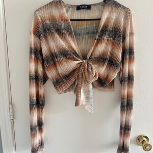 AKIRA Women's Multi-Striped Tie-Front Blouse